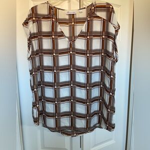Plaid Women's Top - Brown and White